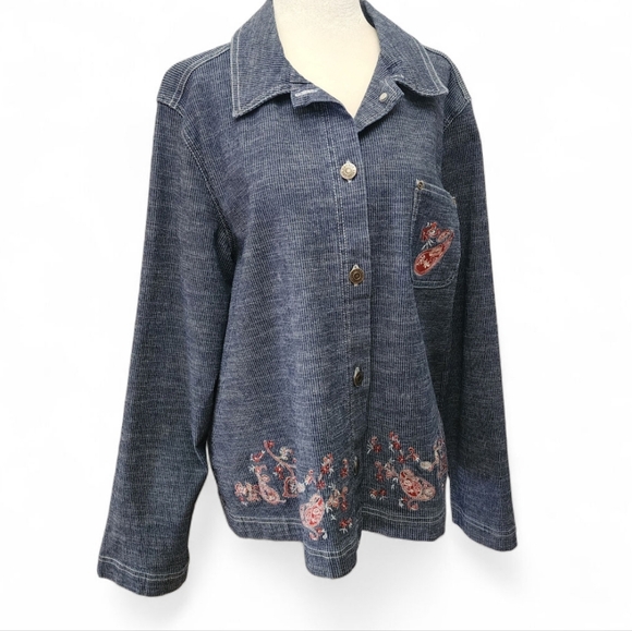 Sag Harbor Sport| Women's Blue, Striped Denim style Emboidered Jacket - Picture 2 of 7